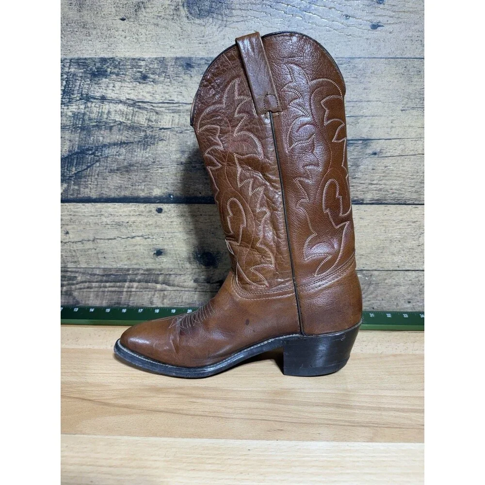 Durango West Vintage USA Made Cognac Brown Rare Western Cowboy Boots Mens 9